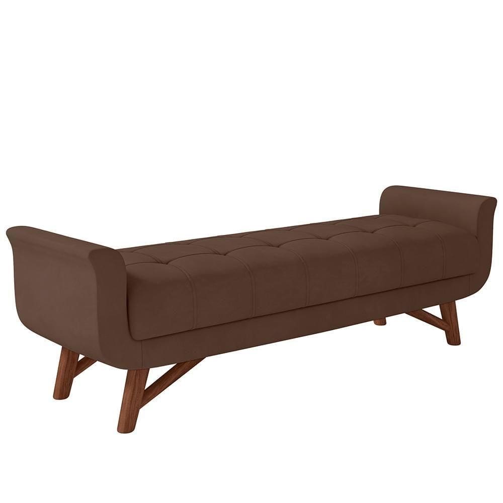 Puff Recamier Decorativo Com Pés Em Madeira 140cm Itália Veludo Marrom