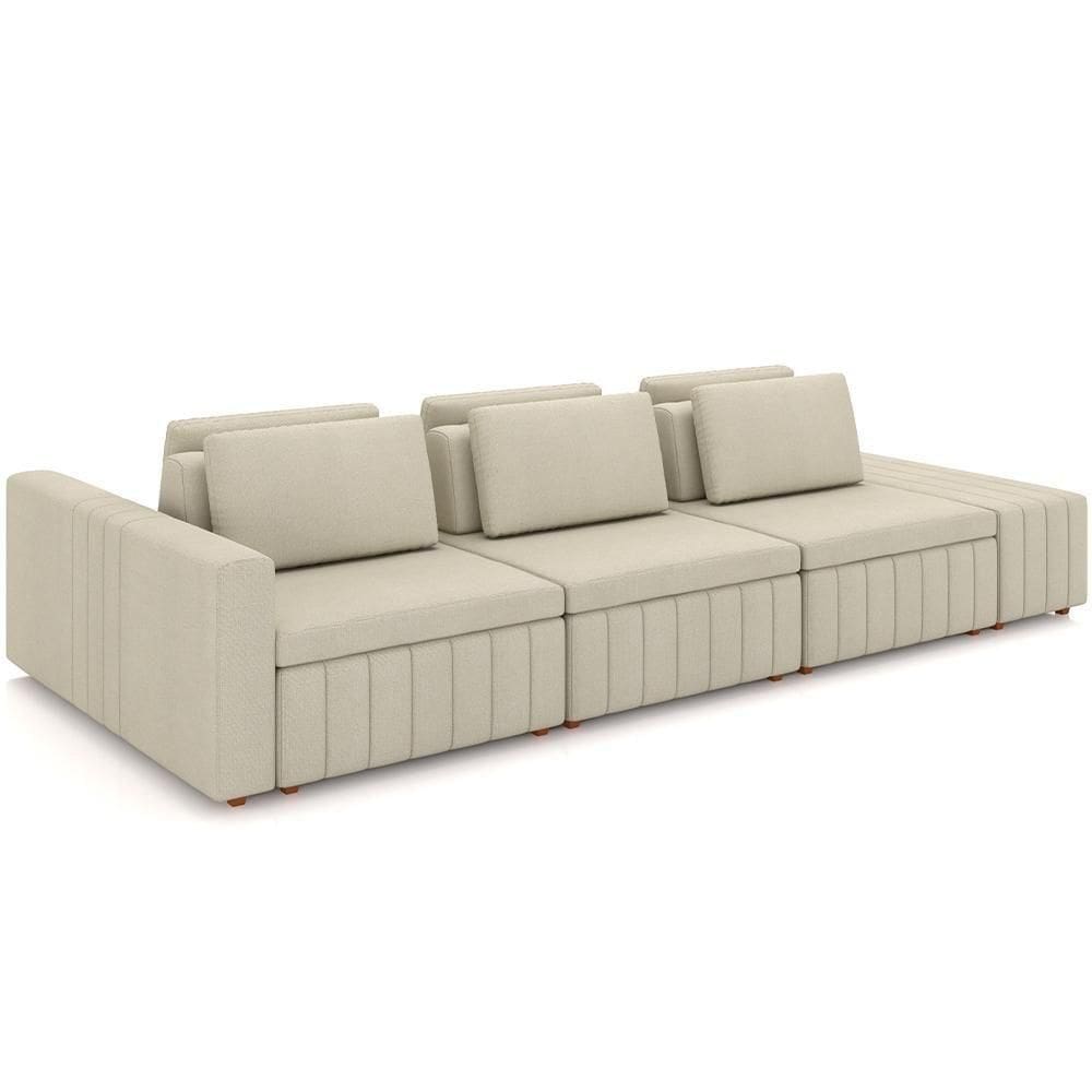 Sofá Ilha Com Puff Para Sala Living 335cm Amber M03 Linho Cru - Lyam Decor