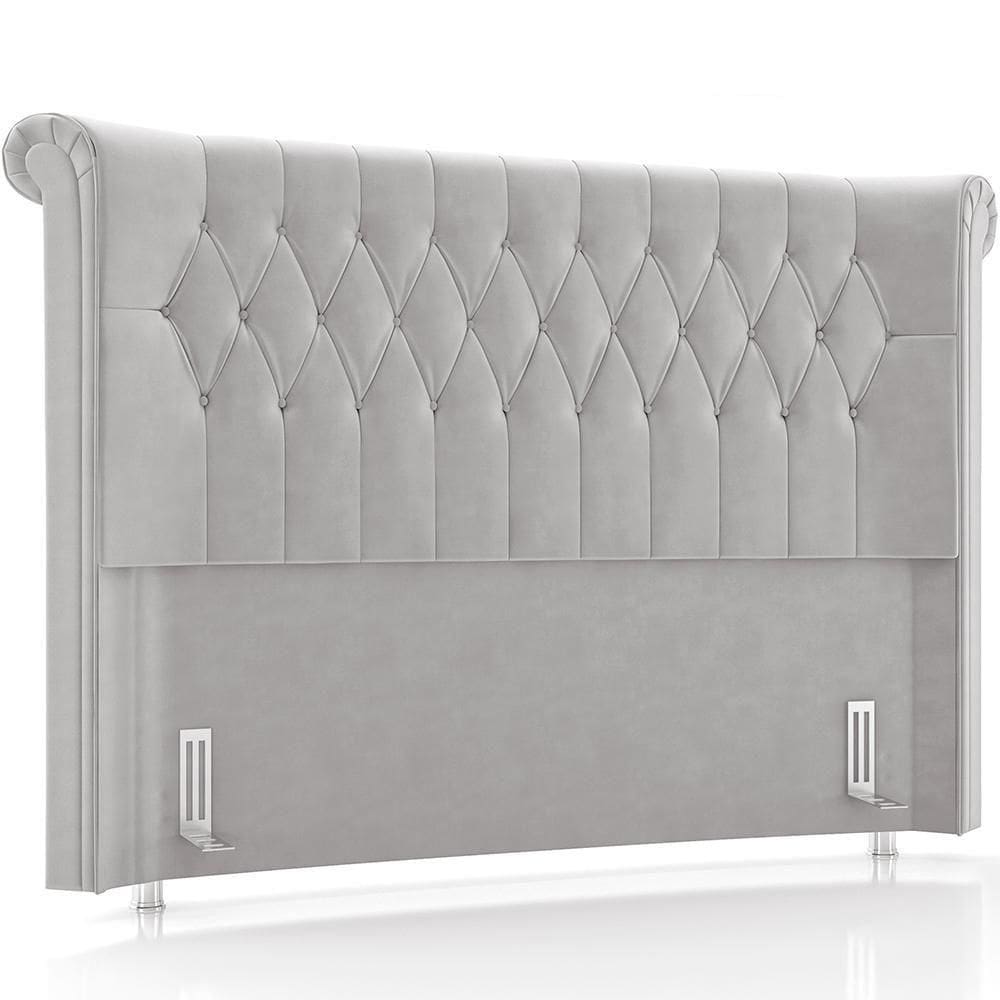 Cabeceira Cama Box Queen 160cm Estofada Meora P05 Veludo Cinza - Lyam Decor