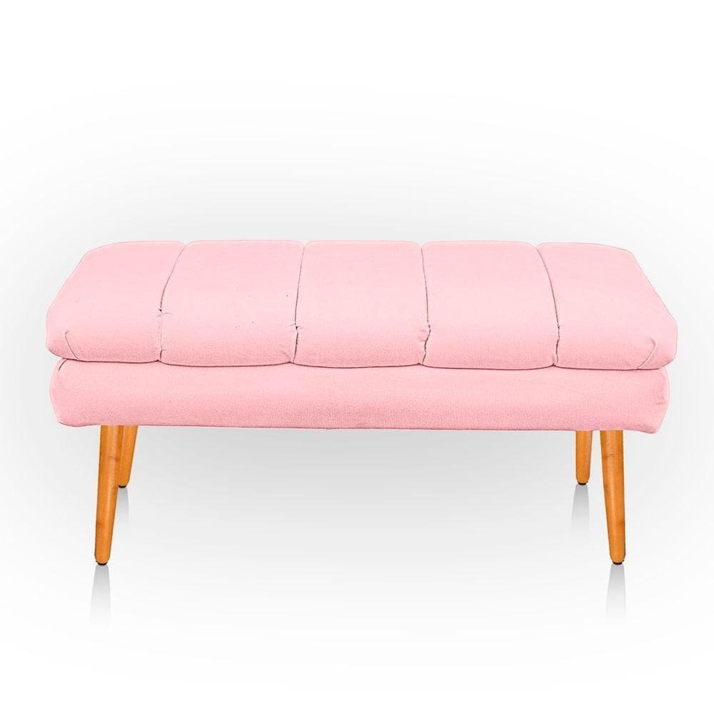 Puff Aparador Estofado Italy Decorativo Veludo Cor Rosa Bebe