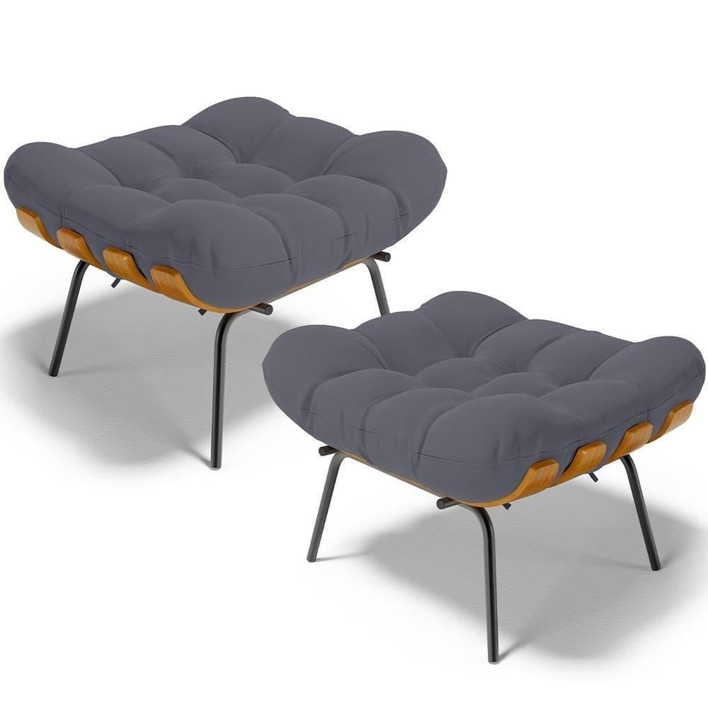 Kit 2 Puff`s Decorativos Costela L02 Suede Cinza - Lyam Decor