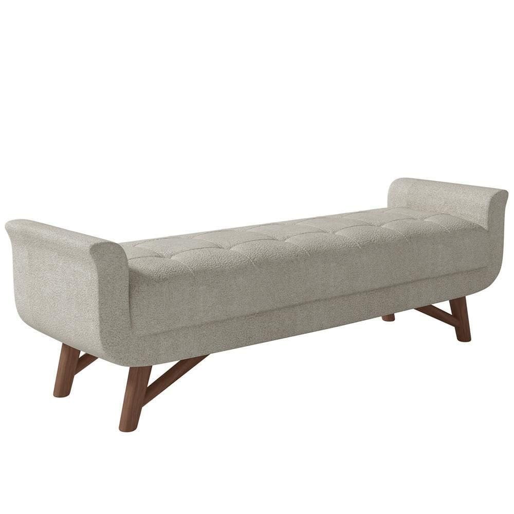Puff Recamier Decorativo Com Pés Em Madeira 195cm Itália Bouclê Creme