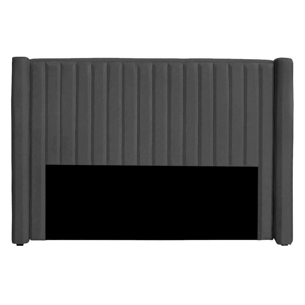 Cabeceira Casal Estofada Para Cama Box Alicia Veludo Cinza Escuro