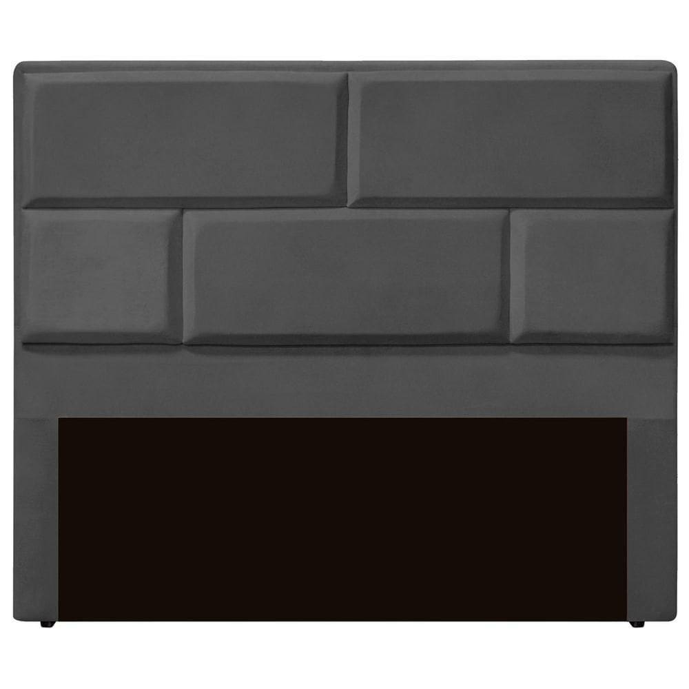 Cabeceira Casal Estofada Para Cama Box Jade Veludo Cinza Escuro