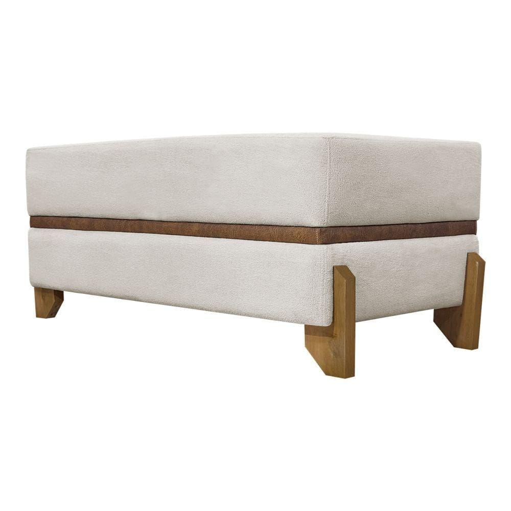 Puff Recamier Kodama Para Cama King 200cm Pé Castanho Bege Bouclé