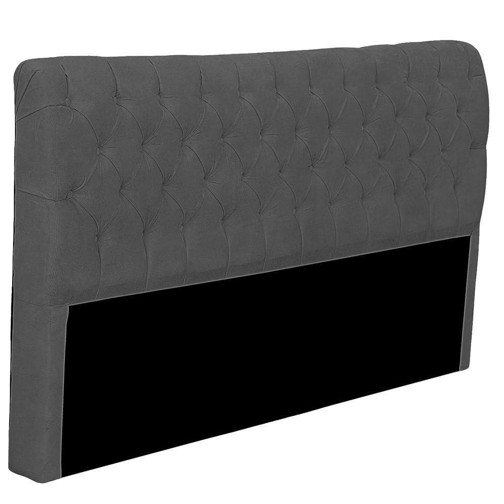 Cabeceira Casal Estofada Para Cama Box Glass Veludo Cinza Escuro