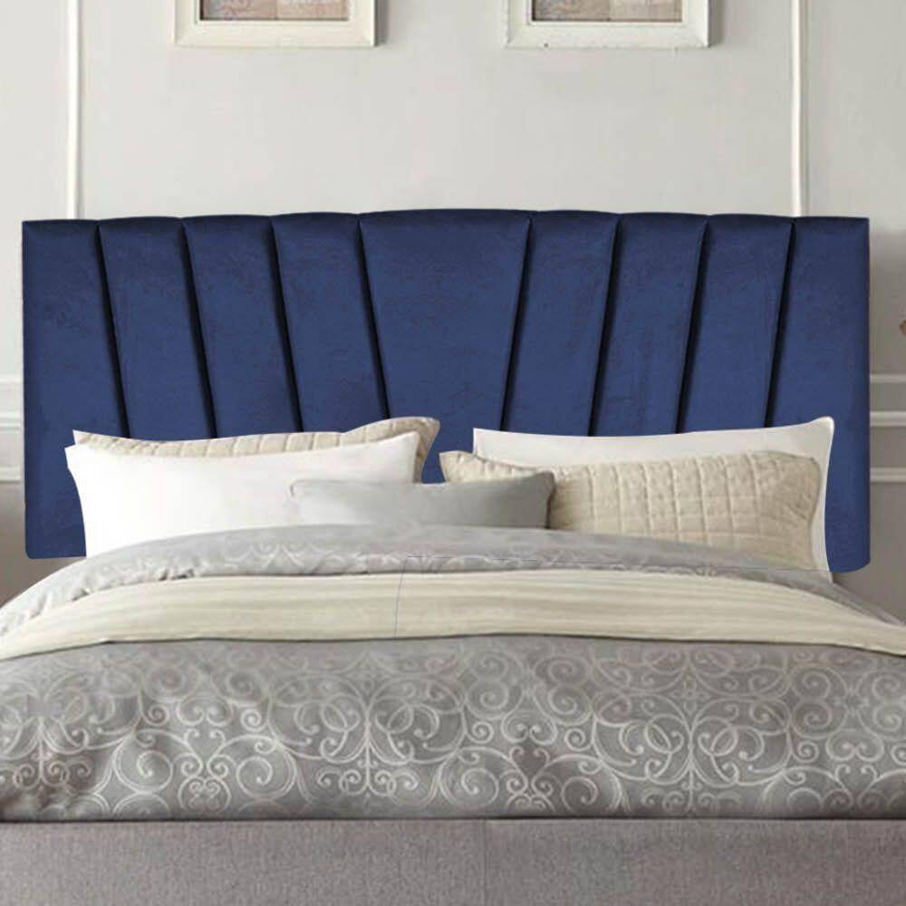 Painel Estofada Bélgica 160cm Queen Size Para Cama Box Quarto Suede Azul Marinho - Gat Magazine