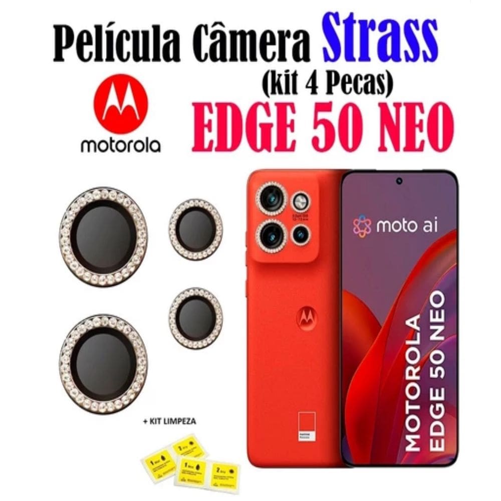 Kit (4* Pcs) Película Da Camera Diamond Strass Para Motorola Edge 50 / Edge 50 Neo