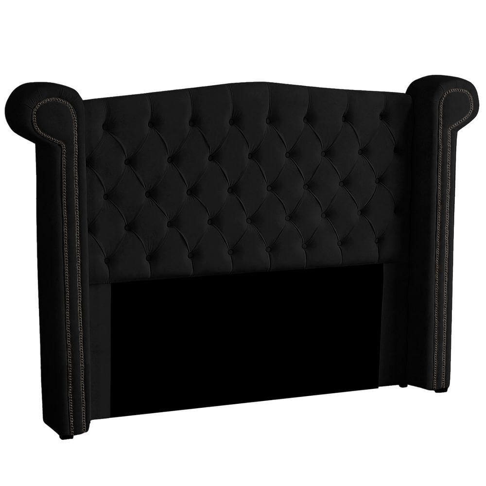 Cabeceira Casal Estofada Para Cama Box Ayla Veludo Cor Preto