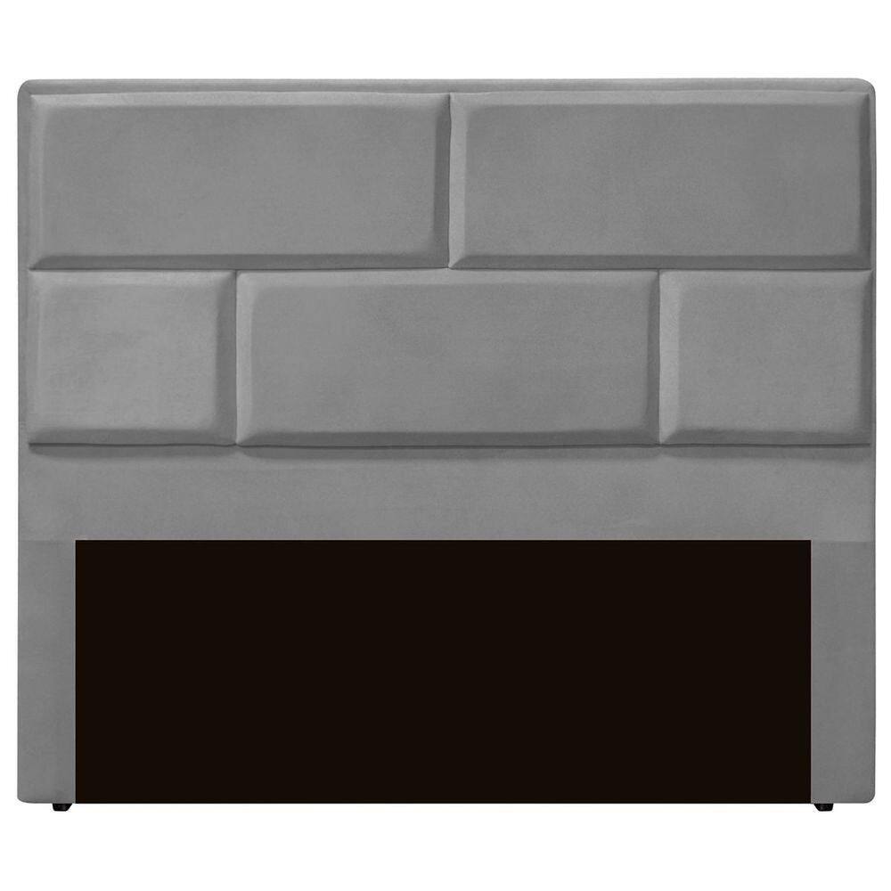 Cabeceira Casal Estofada Para Cama Box Jade Veludo Cinza