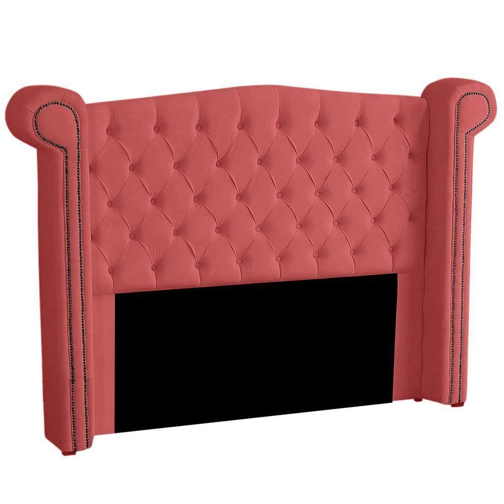 Cabeceira Casal Estofada Para Cama Box Ayla Veludo Cor Rose