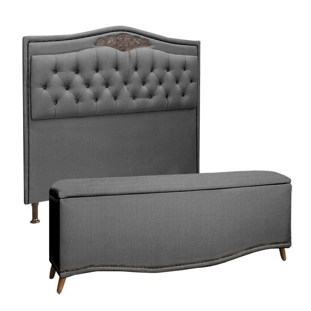 Conjunto Cabeceira E Calçadeira Holanda 1,95 Cm Linho Speciale Home Trovão