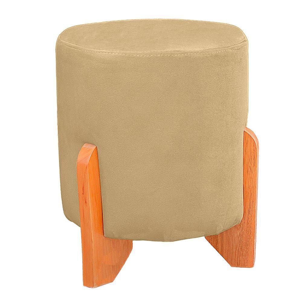 Puff Thor Luxo Madeira Maciça Redondo Suede Bege