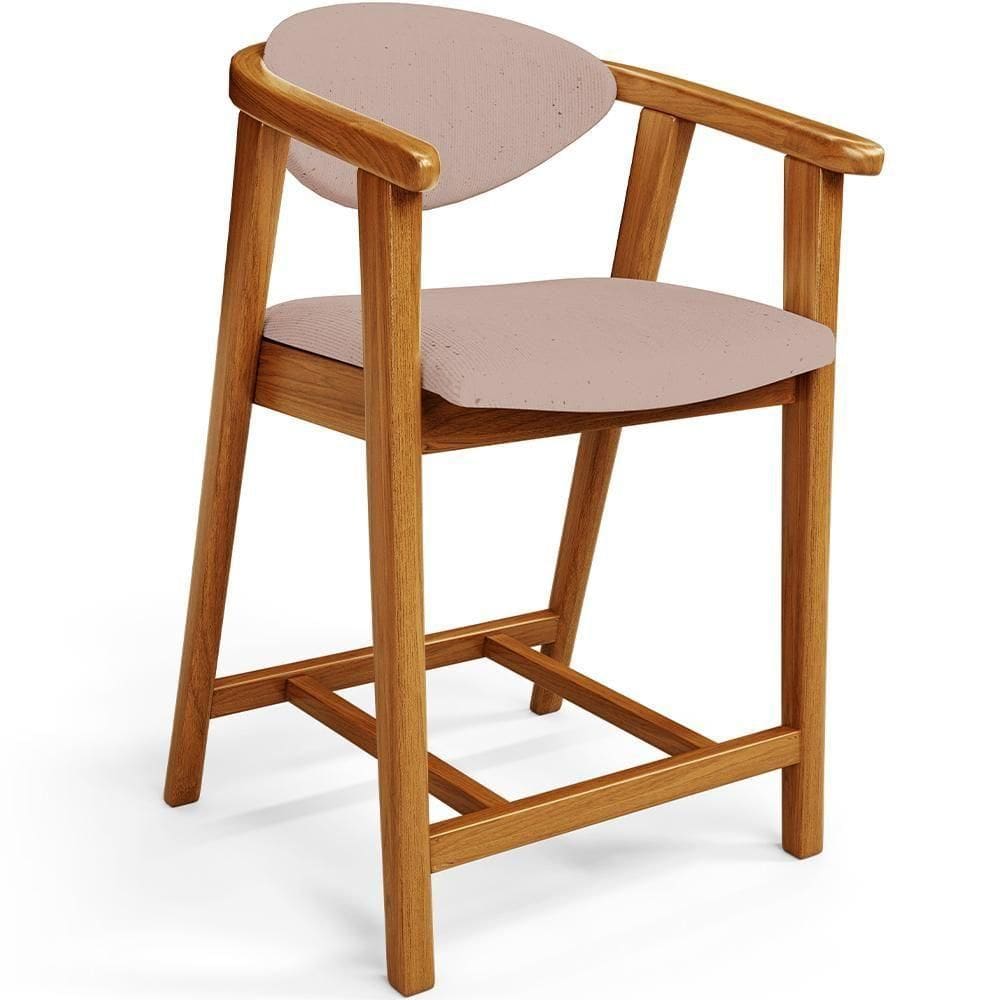 Banqueta Baixa Para Cozinha Sala De Jantar Bancada Cecília L02 Linho Rosê - Lyam Decor