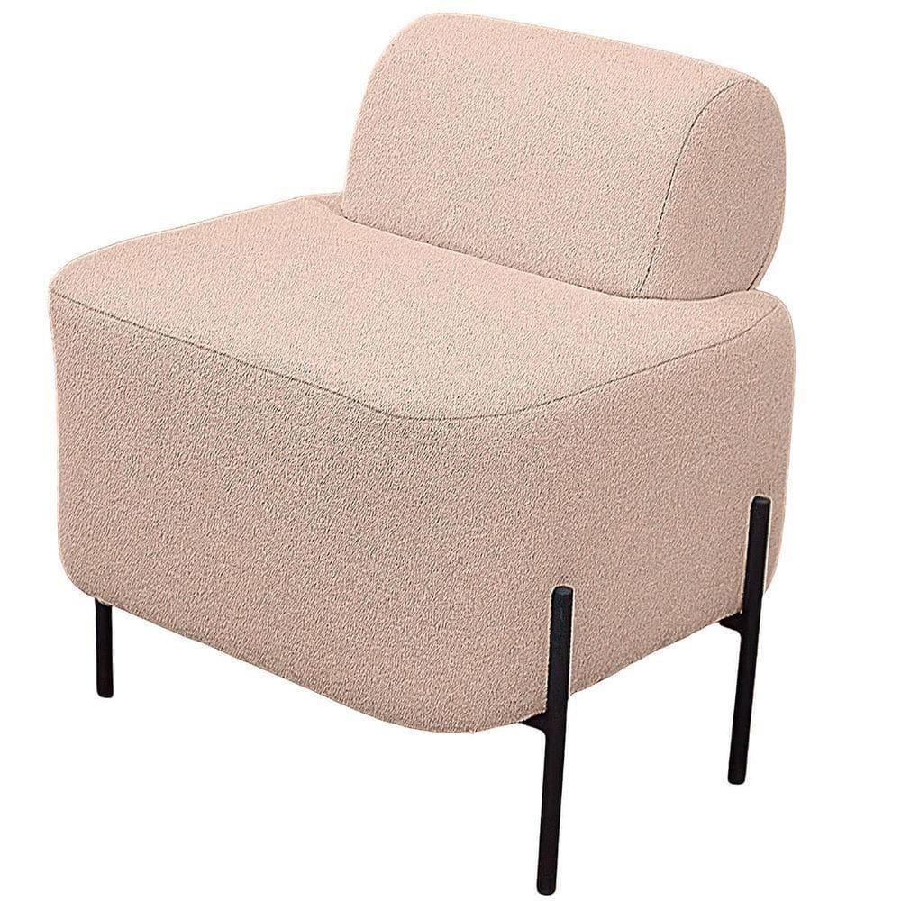 Puff Estofado Virginia Decorativo Tecido Boucle Cor Creme