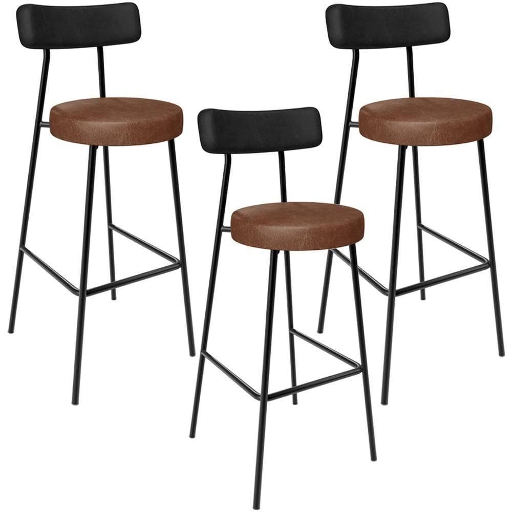 Kit 03 Banquetas Alta Bar Cozinha Sala De Jantar Milão L02 Couríssimo Preto Marrom