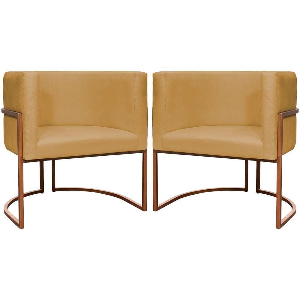 Kit 2 Poltronas Para Sala De Recepção Luna Suede Cores Base De Ferro Bronze - Mostarda, Suede