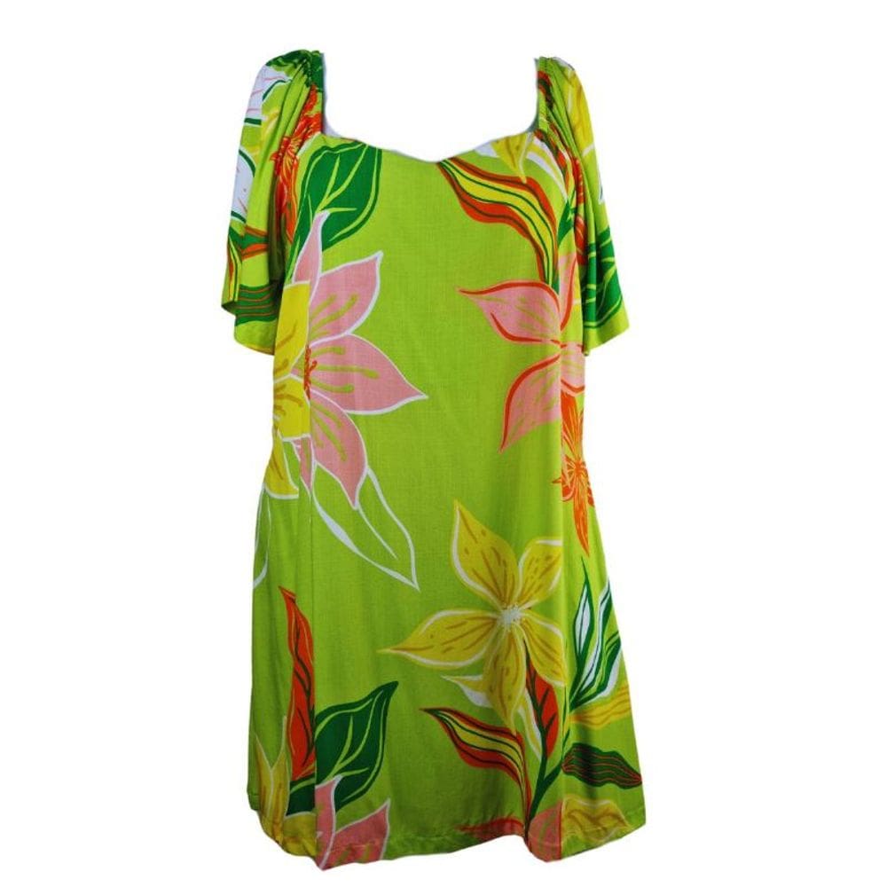 Vestido Virtude Curto Verde Estampado Plus Size Viscose 100%