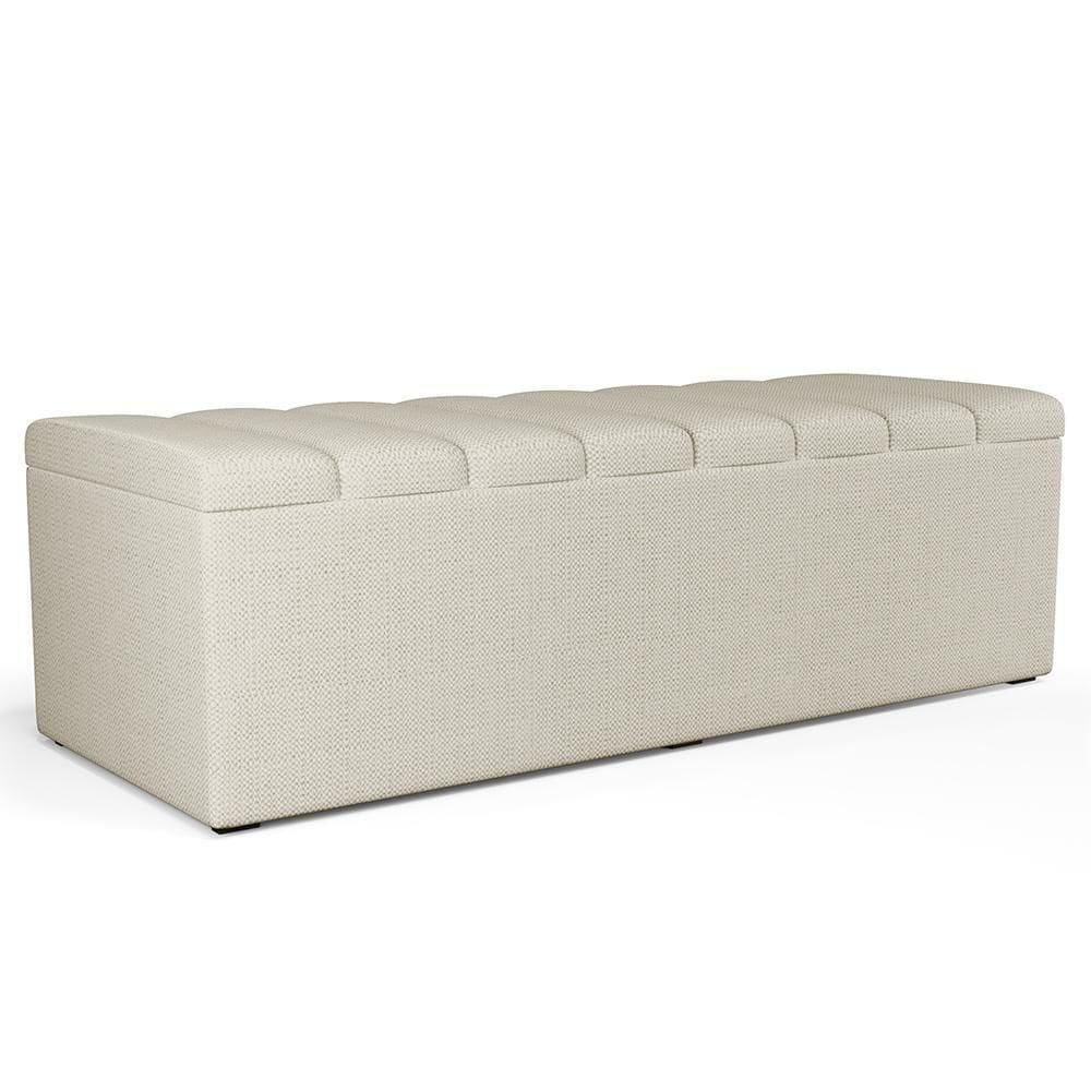 Calçadeira Recamier Baú Para Cama De Casal King Dália 195x50 Cm W01 Linho Champagne - Lyam