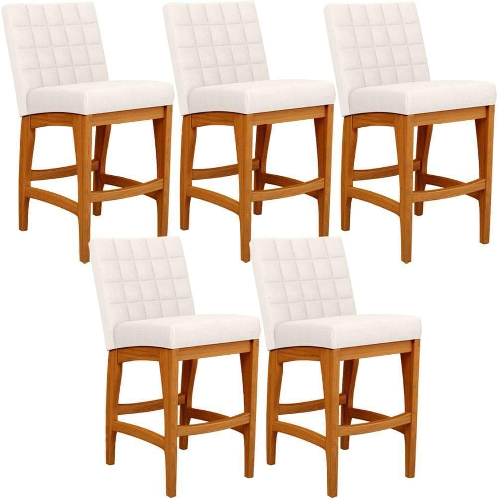 Kit 05 Banquetas Baixa Cozinha Bancada L02 Cru