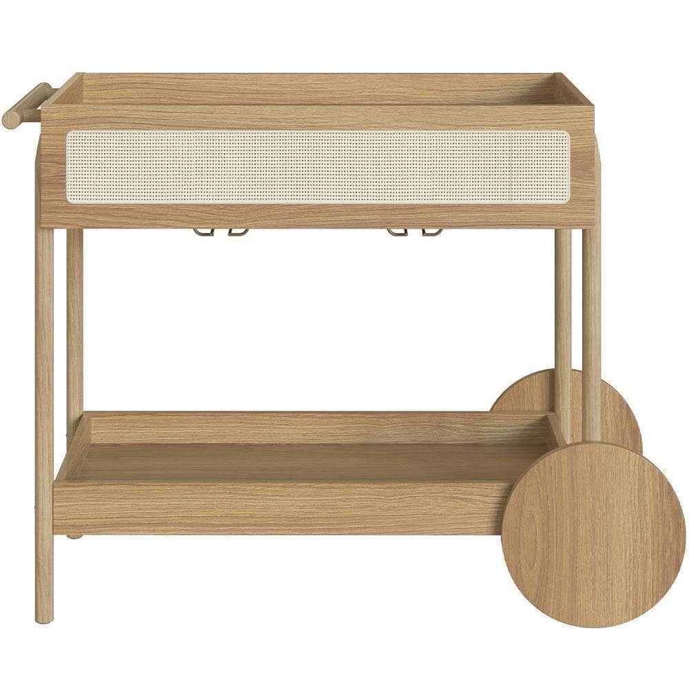 Carrinho Bar Com Porta Taças Pés Madeira Moss A03 Hanover Roble
