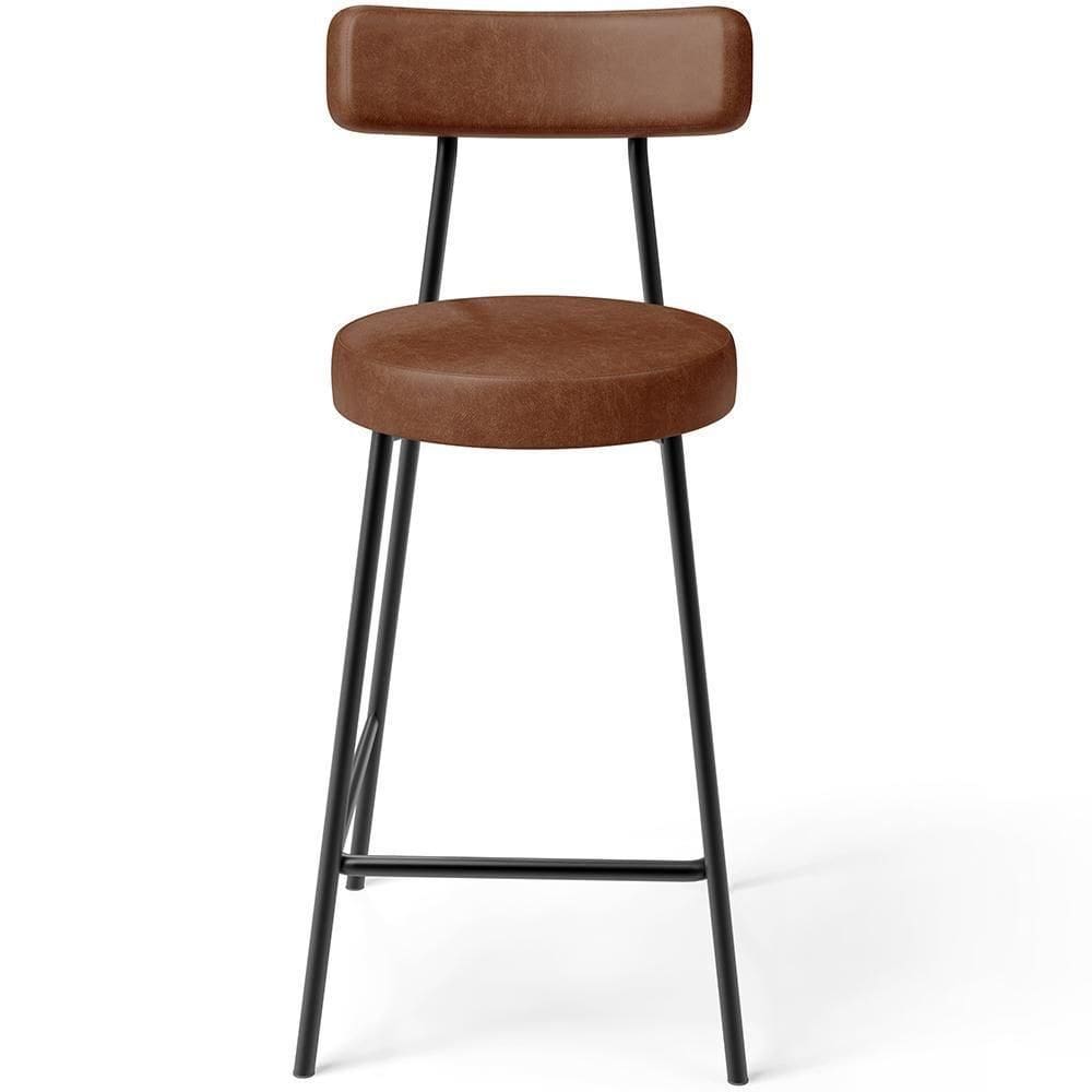 Banqueta Baixa Para Cozinha Sala De Jantar Bar Bancada Milão L02 Couríssimo Marrom -LyamDecor