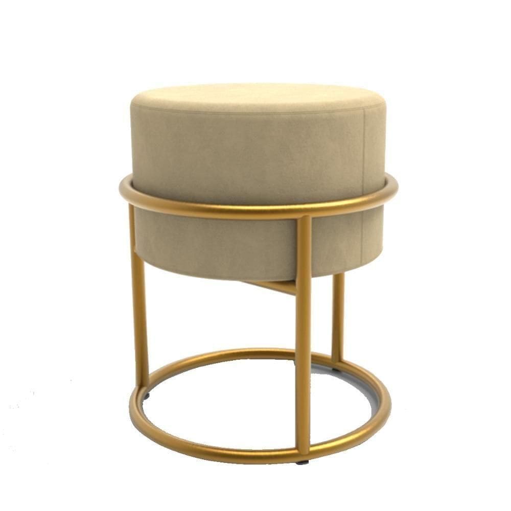 Puff Banqueta Decorativo Redondo Iron Base De Ferro Suede Bege