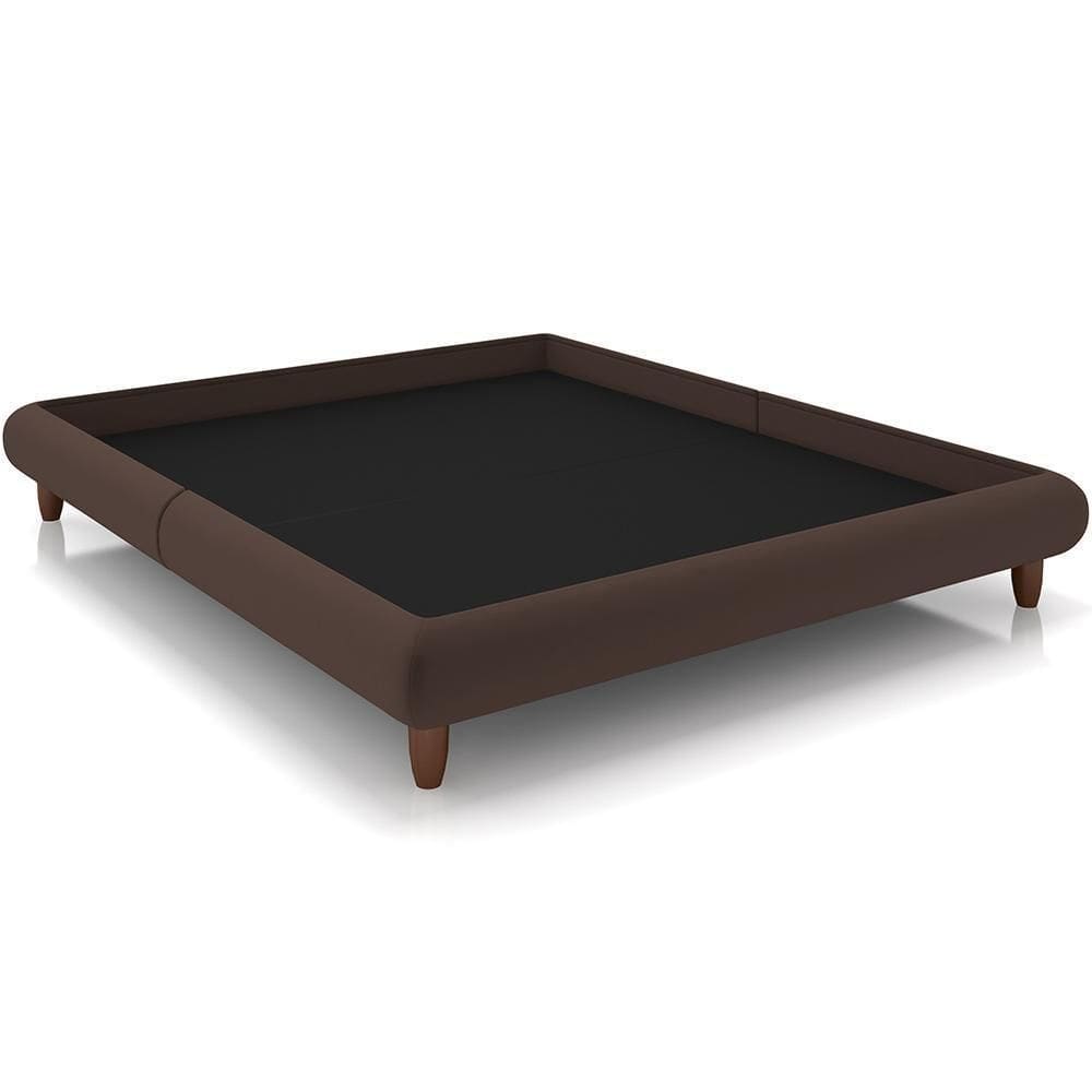 Cama Casal Base Box Pés De Madeira 156cm Otto P05 Veludo Marrom - Lyam Decor