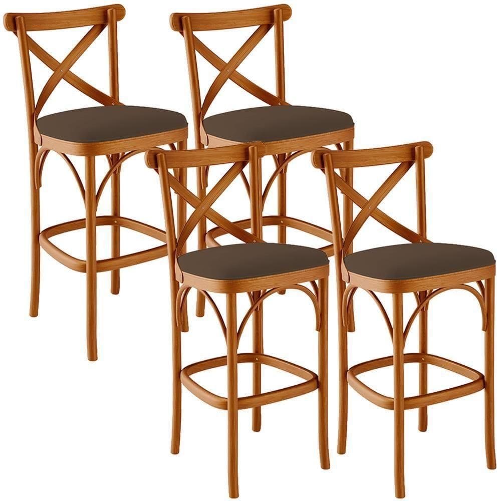 Kit 04 Banquetas Altas Bancada Bar Sala De Jantar Estofada ávila L02 Suede Marrom