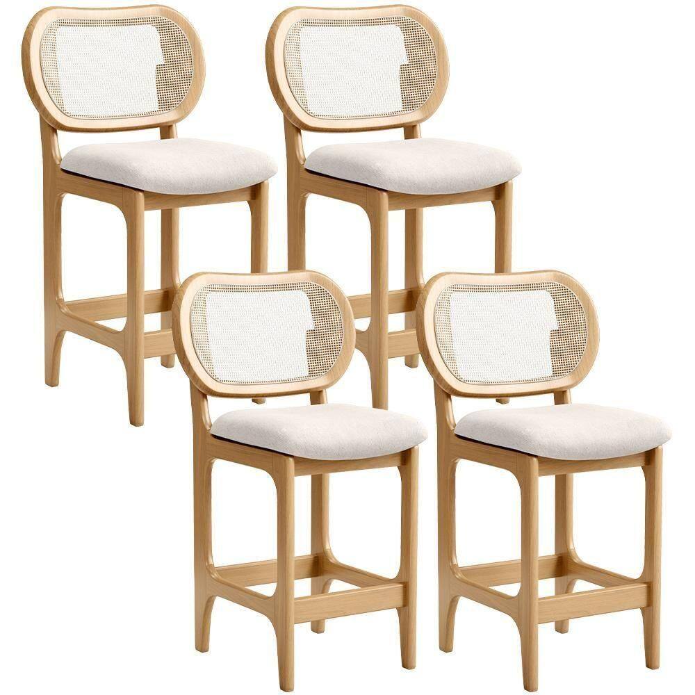 Kit 4 Banquetas Baixa Bar Cozinha Sala De Jantar Betta L02 Mel Tela Linho Cru - Lyam Decor