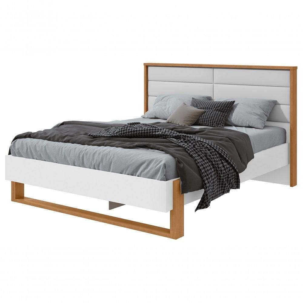 Cama Casal 160cm Com Led Freetown - Lopas Amendoa Clean/branco