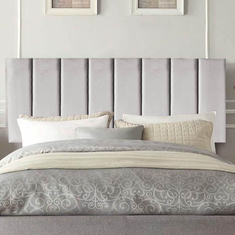 Painel Estofada Carla 100cm Solteiro Para Cama Box Quarto Suede Cinza Claro
