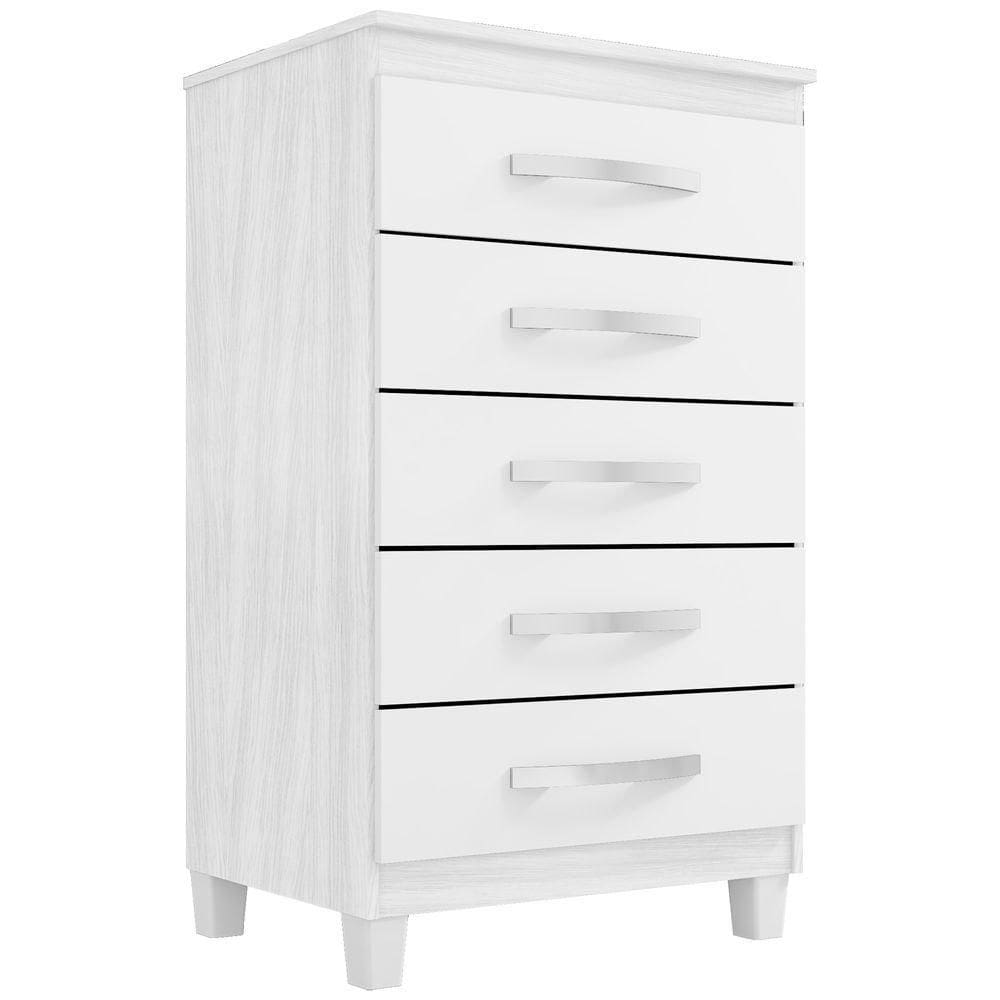 Cômoda 5 Gavetas Cannes Carvalho Branco/branco - Incorplac