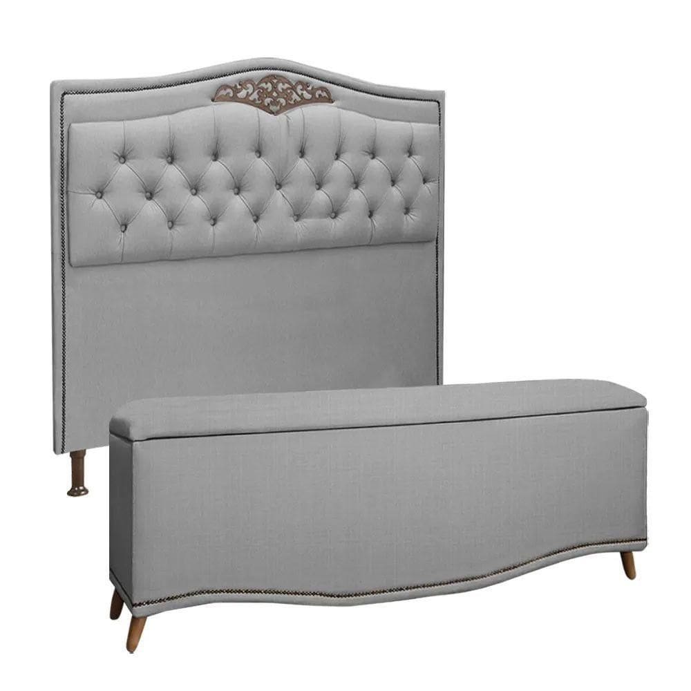 Conjunto Cabeceira E Calçadeira Holanda 1,95 Cm Linho Star Confort Grafite