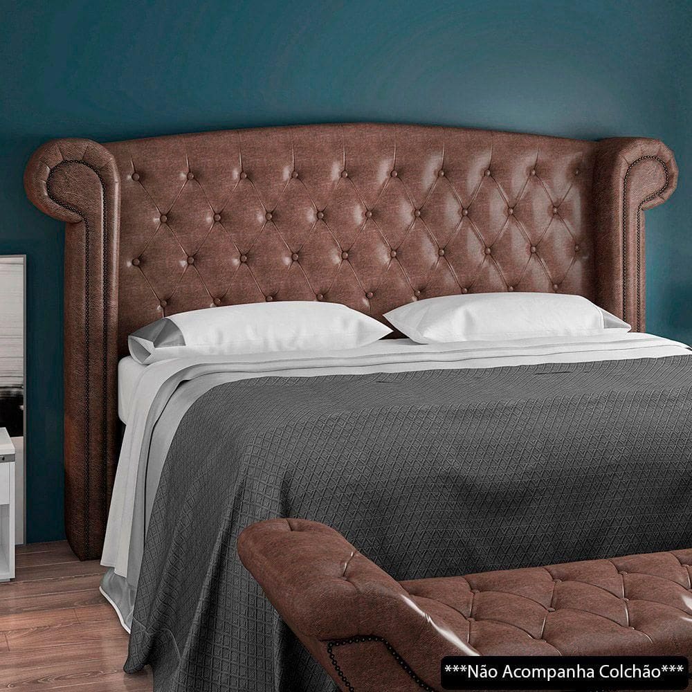 Cabeceira Cama Box King 195cm Provença E Recamier Veneto P02 Sintético Marrom - Mpozenato