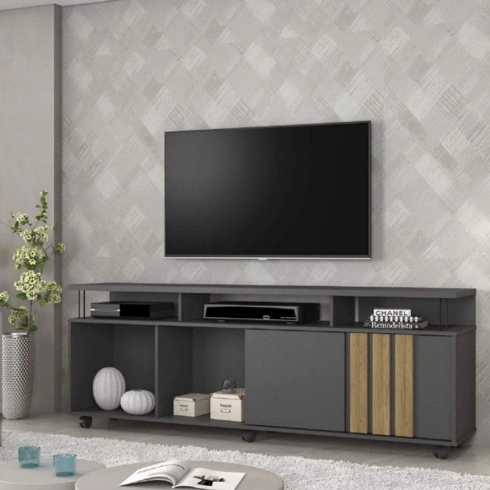 Rack para TV até 75 Polegadas Atraente JCM Grafite/Noronha