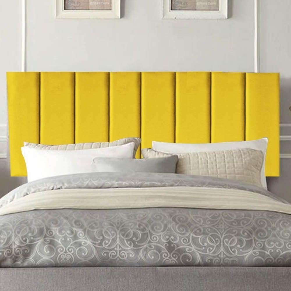 Painel Estofada Carla 90cm Solteiro Para Cama Box Quarto Suede Amarelo