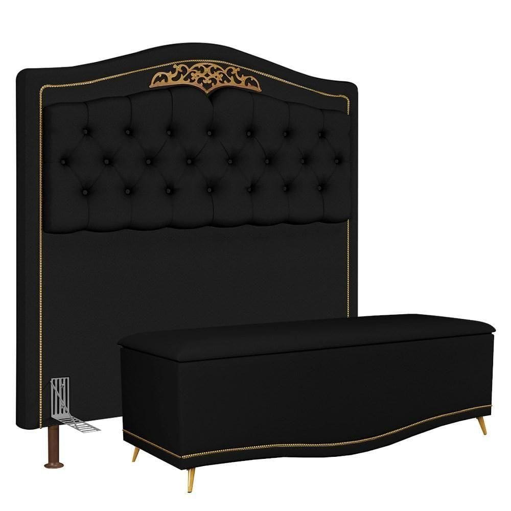 Cabeceira Casal King 195Cm Com Calçadeira Baú J02 Preto