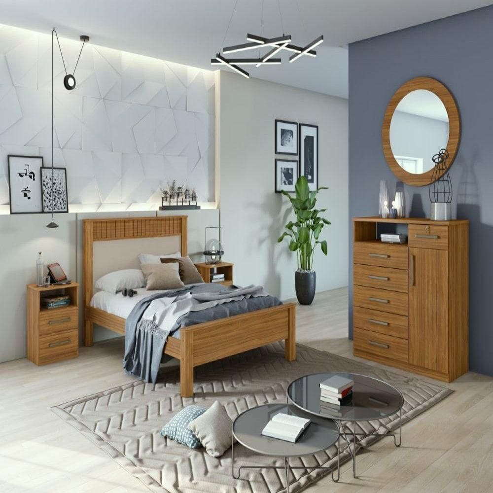 Cama Casal Athenas Plus Rovere Naturale Com Off White Lopas