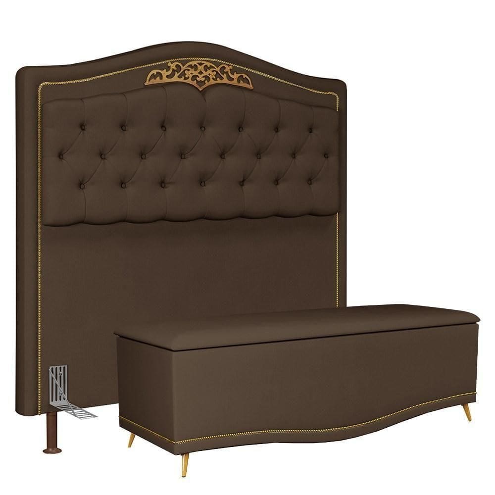 Cabeceira Casal King 195Cm Com Calçadeira Baú J02 Chocolate