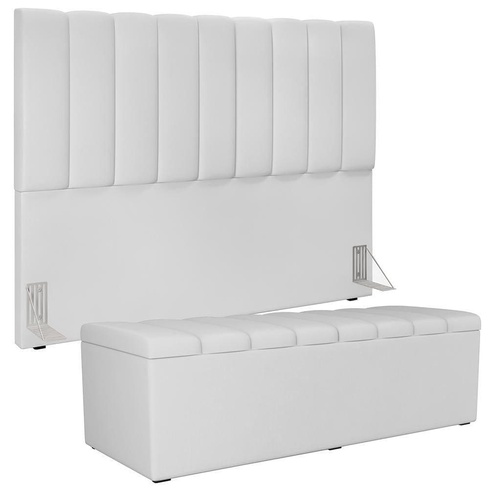 Kit Cabeceira Casal Queen 160cm Com Calçadeira Baú Branco