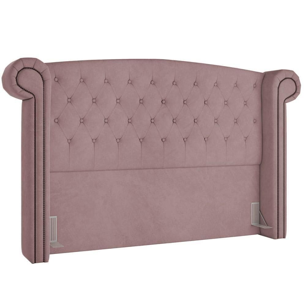 Cabeceira Cama Box Casal Com Tachas 140 Cm Sofia P05 Veludo Rosê