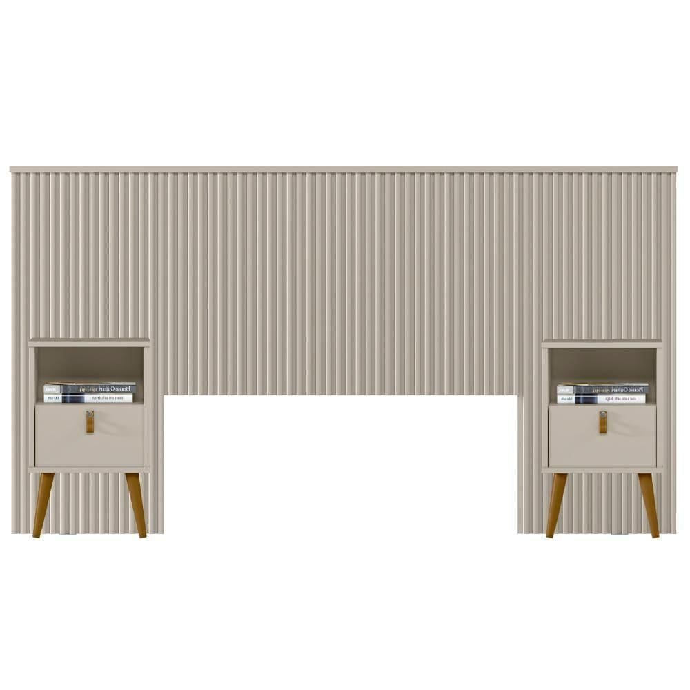 Kit Cabeceira Casal 240cm Com Mesa De Cabeceira Off White