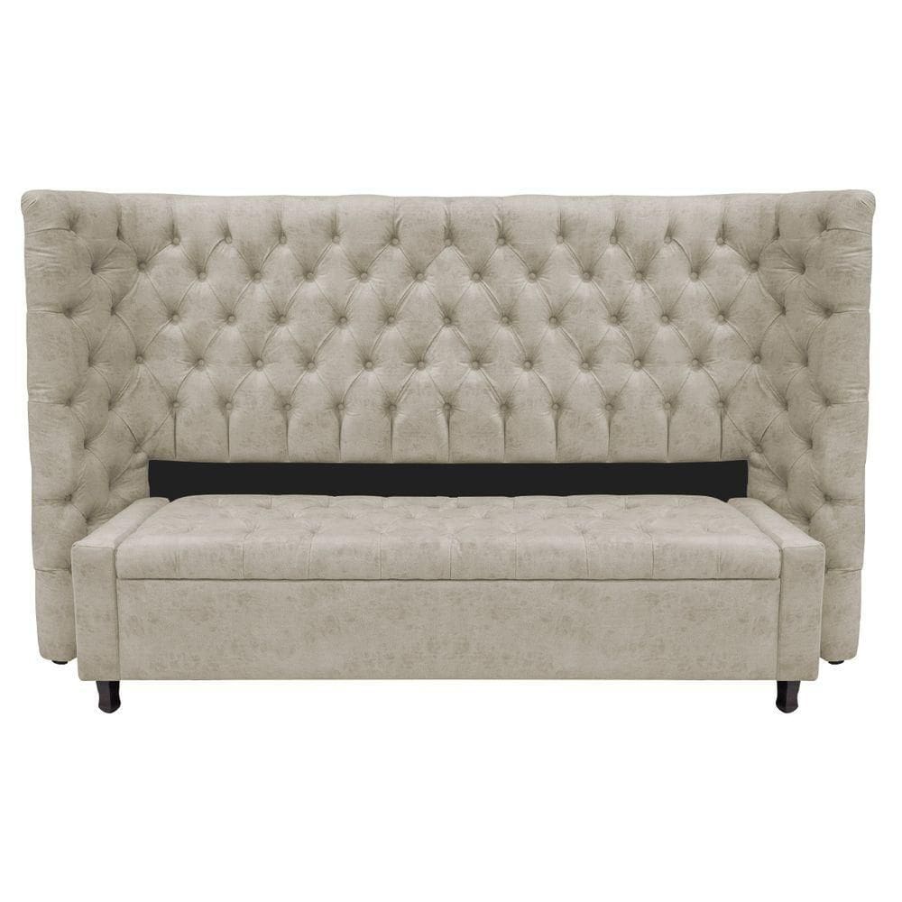 Kit Cabeceira E Calçadeira Baú King Everest P02 195cm Para Cama Box Suede - Doce Sonho Móveis Bege