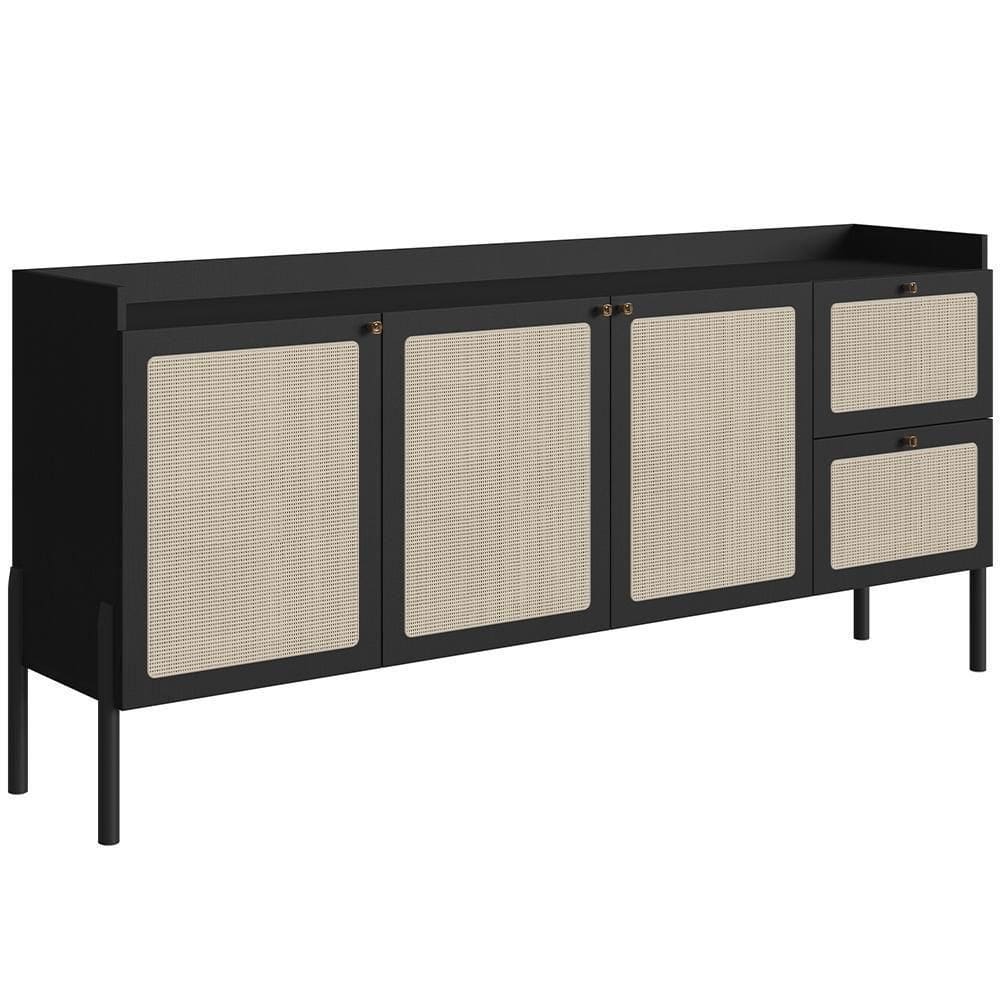 Aparador Buffet Para Sala De Jantar 183cm Pés Madeira Moss A03 Nero Preto