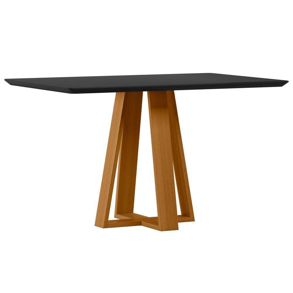 Mesa De Jantar Para 4 Lugares 1,35m Lectus Tampo Em Mdf Com Vidro Ypê Preto