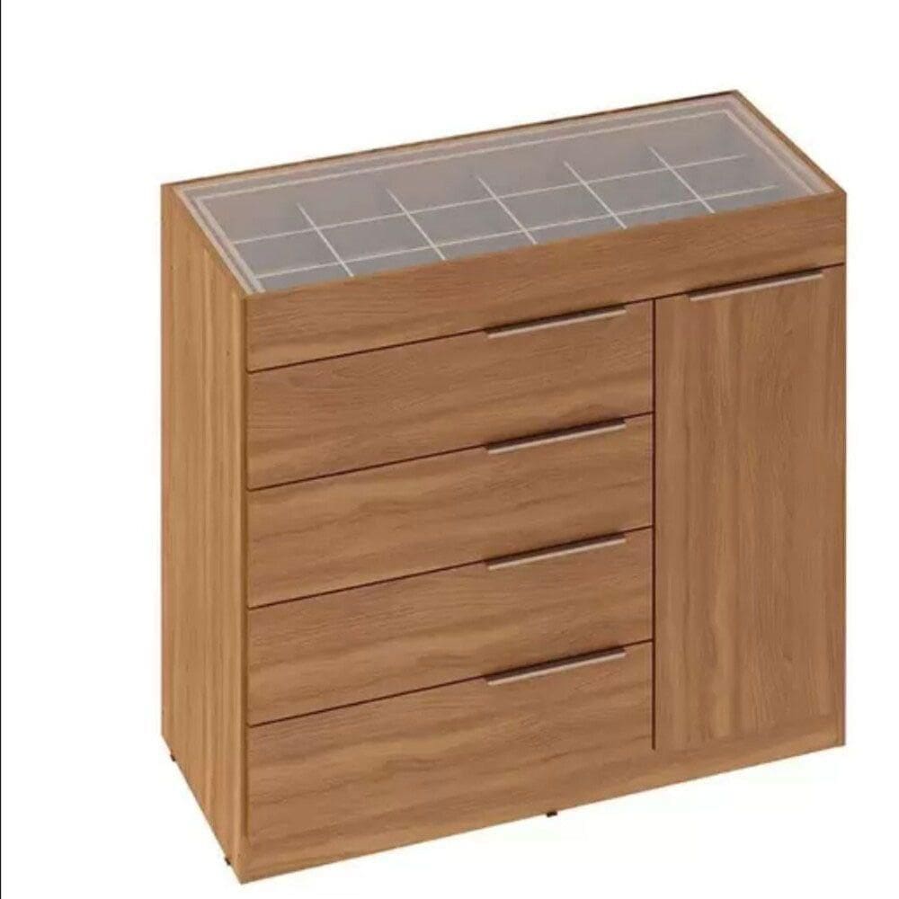 Cômoda Lume 1 Porta E 5 Gavetas Com Porta Jóia D5130 Amêndola Touch