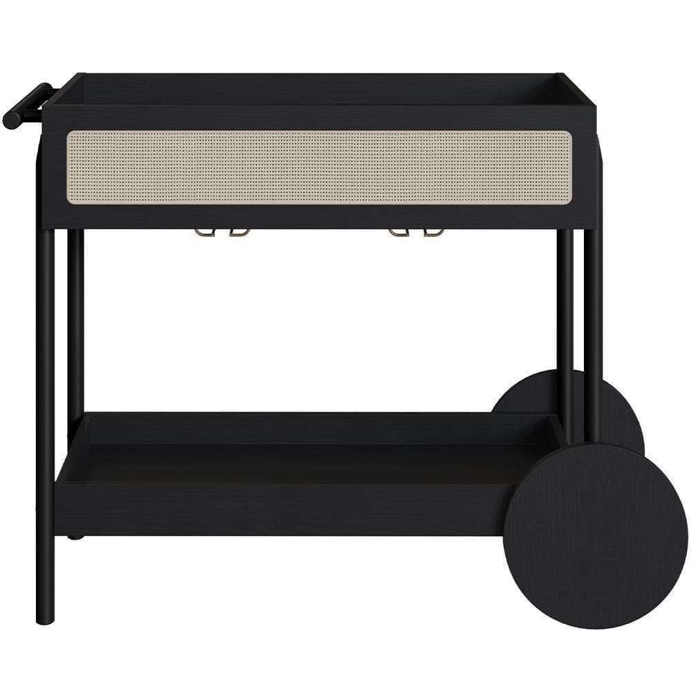 Carrinho Bar Com Porta Taças Pés Madeira Moss A03 Nero Preto