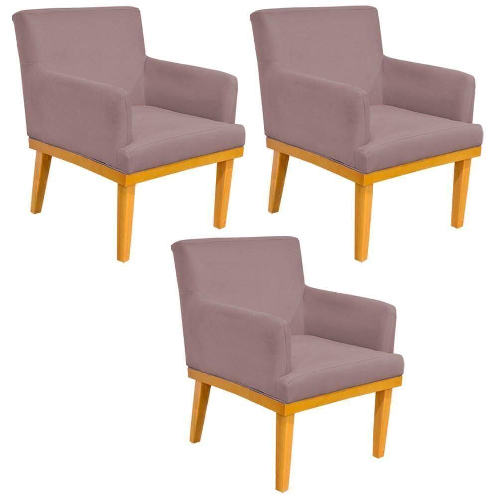 Kit 03 Poltronas Base Mel Beatriz W01 Suede Rosê