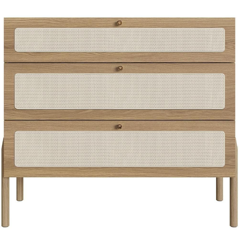Cômoda Com 03 Gavetas Para Quarto Closet Pés Madeira Moss A03 Hanover Roble